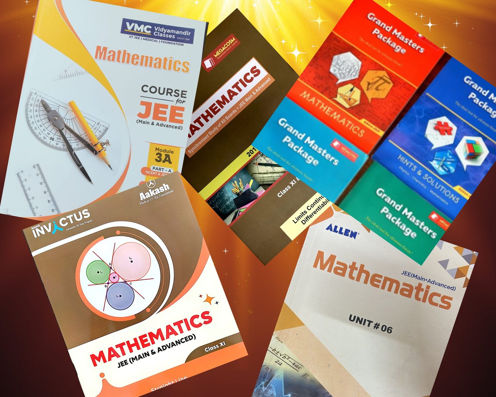 JEE coaching modules from VMC, FIITJEE Megacosm, Aakash Invictus, and Allen — material we accept for doubt-resolution sessions